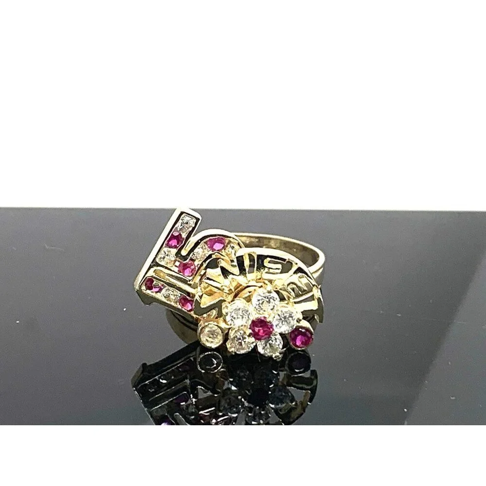 Sweet 15 Birthday Ring Gemstone 14k Yellow Gold Estate Jewelry Women's Size 6.5